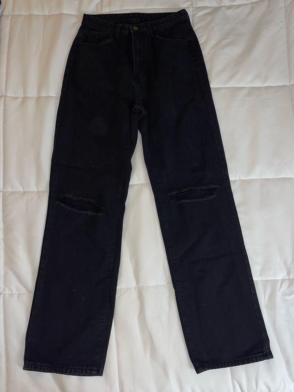 Women's Black Wide Leg High Waisted Distressed Jeans